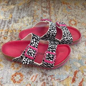 Birkenstock Leopard Print Sandals with Pink Soles